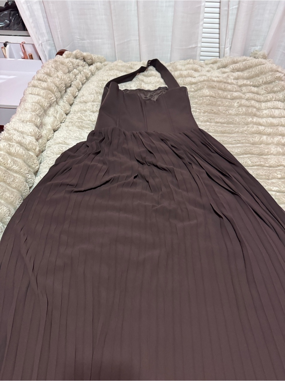 Meshki Stacie Pleated Halter Dress in Cacoa - Picture 11 of 13
